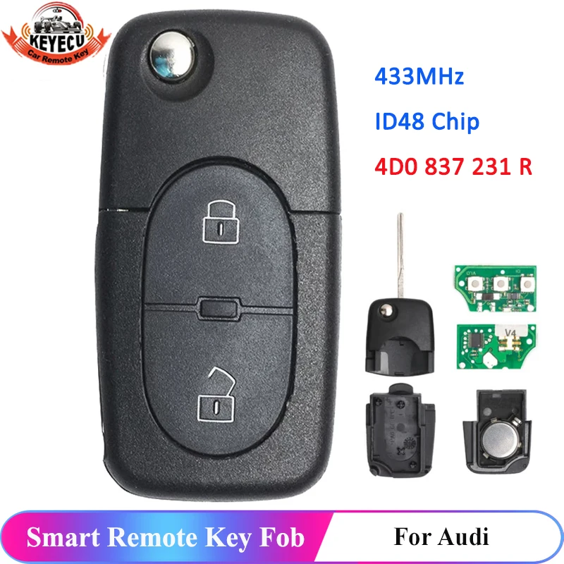 KEYECU 4D0837231R дистанционный ключ-брелок от машины 2 кнопки для AUDI A2 A3 B5 A4 A6 Quattro RS 1997-2002