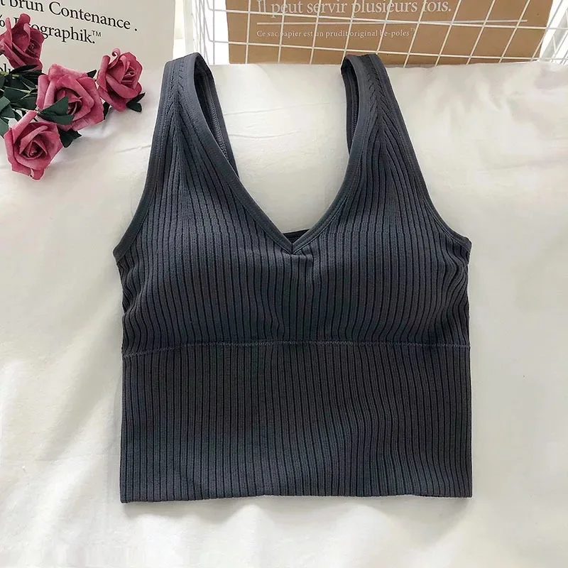 

CHRLEISURE New Sexy Push UP Bra Woven Wrapped Top Underwear V-Tie Bra Pad Wireless Sports Bra 2021 Sleeveless