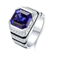2021 hot sale rings for men christmas gift lab grown sapphire asscher cut 9k white gold gemstone jewelry rings