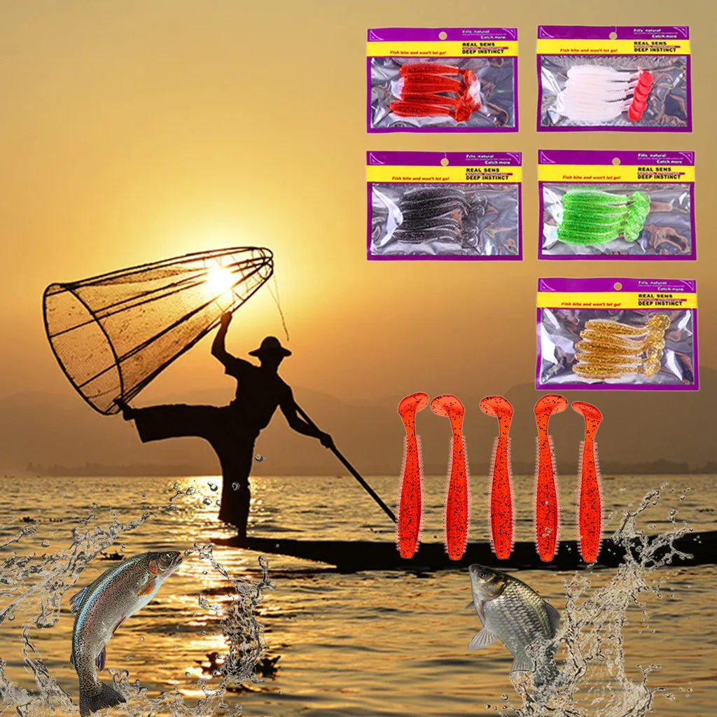 5 шт. кудрявые однохвостовые мягкие рыболовные приманки полихроматические