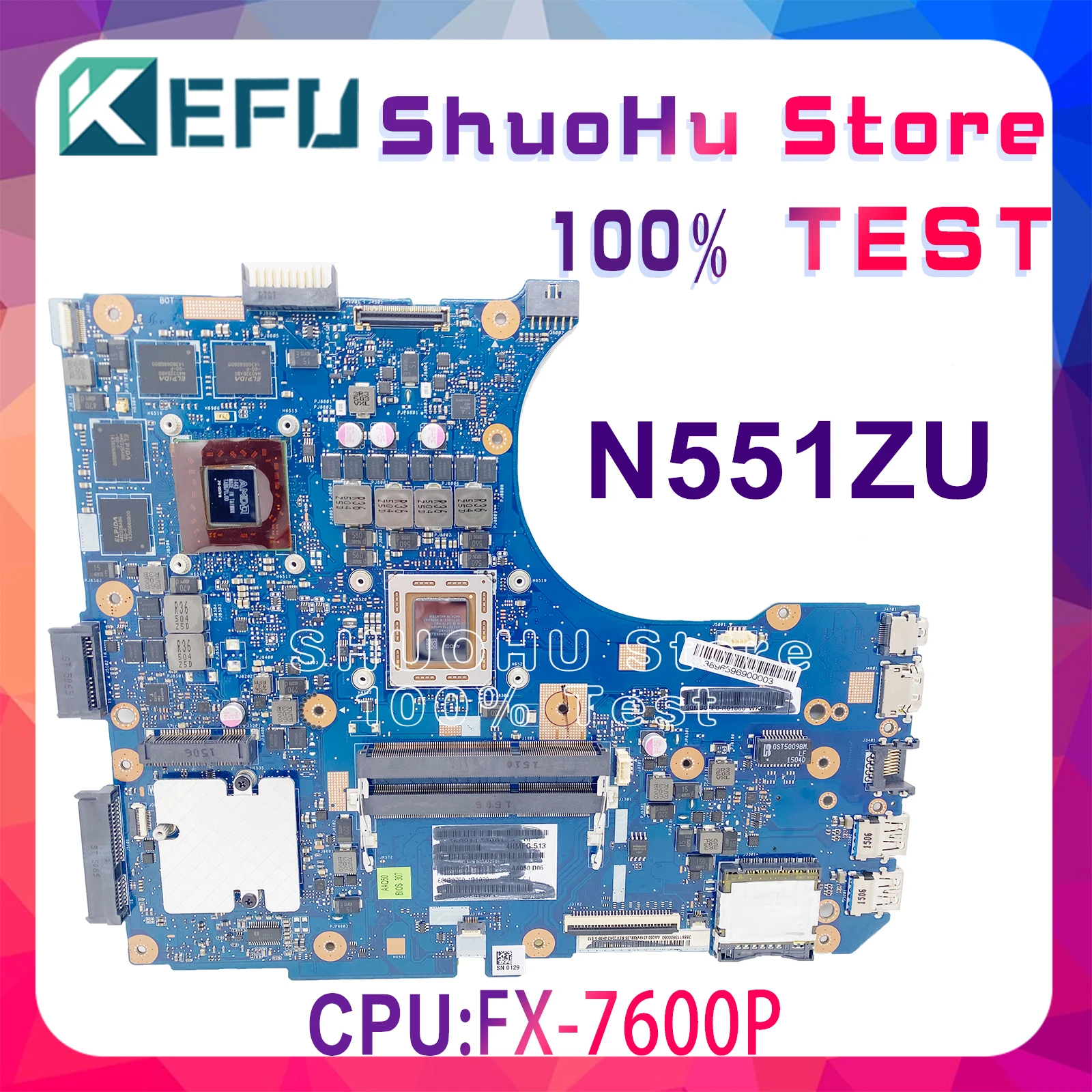 

KEFU N551ZU Original Mainboard For ASUS N551ZU N551Z Laptop Motherboard With CPU: FX7600P GPU: R9-M280X Main Board Test OK