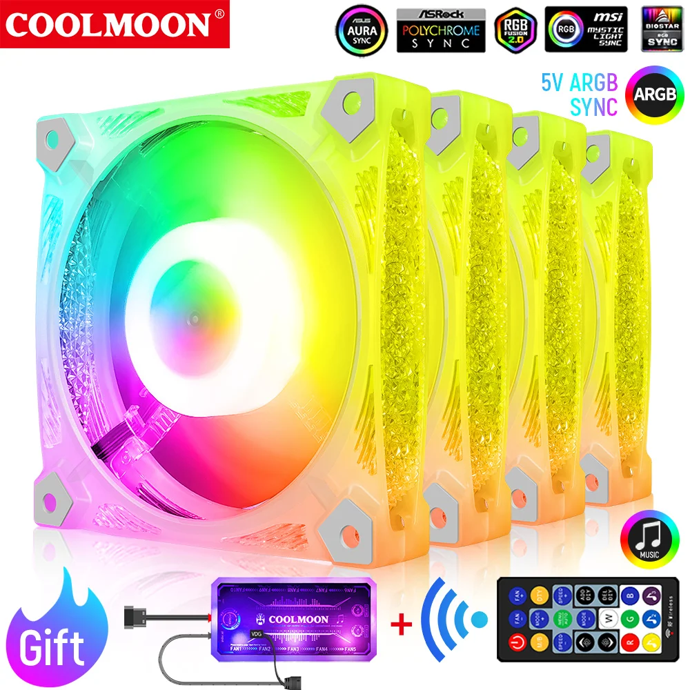 

Кулер для ПК COOLMOON с RGB-подсветкой, 6 контактов, 120 мм