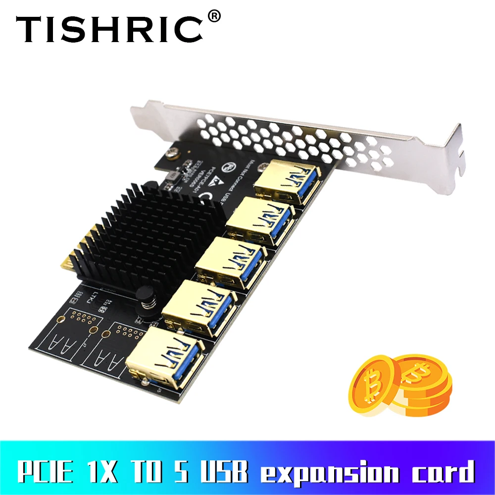 

TISHRIC PCIE 1X на 5 слотов USB Расширительная карта PCIE множитель USB3.0 Райзер 009s 010 расширитель преобразователь для майнинга BTC