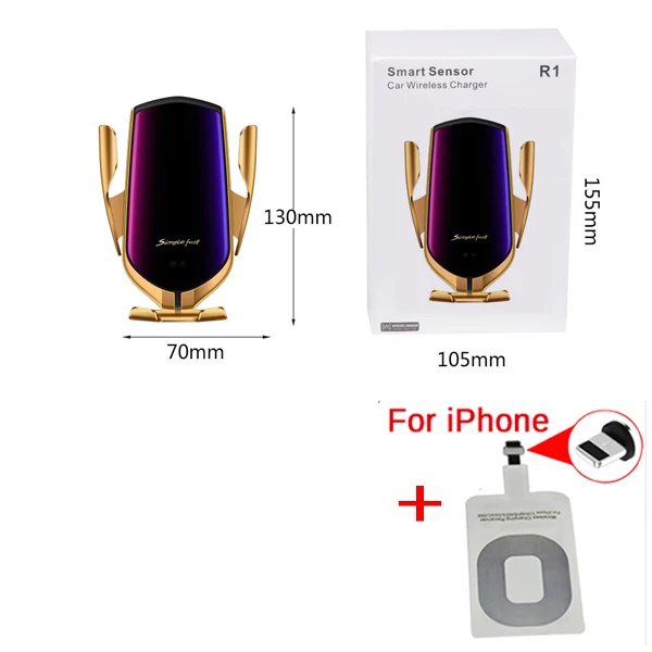iphone R1 автоматическое зажимное 10 Вт автомобильное беспроводное зарядное устройство для iPhone Xs huawei LG инфракрасное Индукционное Qi Беспроводное зарядное устройство Автомобильный держатель для телефона - Название цвета: iphone