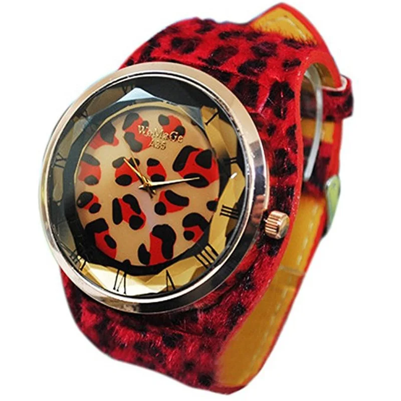 Последняя мода Леопардовый принт большой циферблат кварцевых часов женские