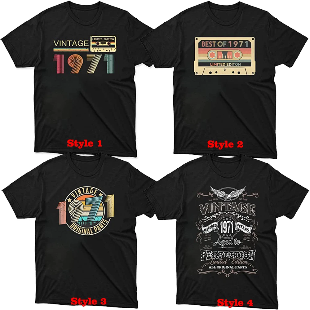 

Vintage 1971 All Original Parts T-shirt for Men 50th Birthday Gifts Tee Shirts for Women Retro Style