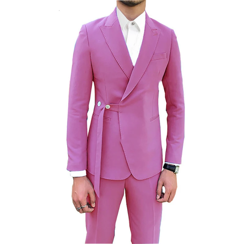 

2020 розовый красивый Для мужчин Нарядные Костюмы для свадьбы для Для мужчин самые последние модели брюк для Бизнес костюмы Тонкий Для мужчин...