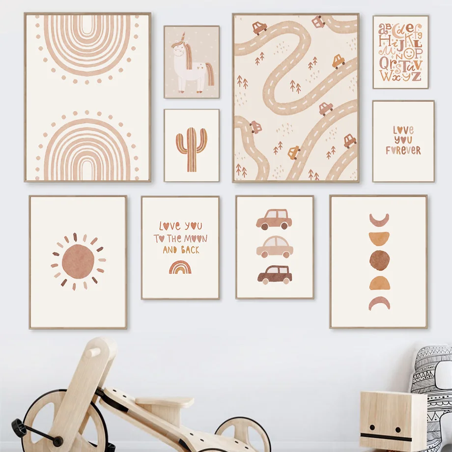 Единорог кактус солнце радуга автомобиль буквы абстрактные постеры и принты в