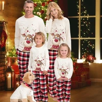 2021 new year family pajamas set christmas elk print long sleeve cartoon deer sleepwear suit adult kids cute party nightwear