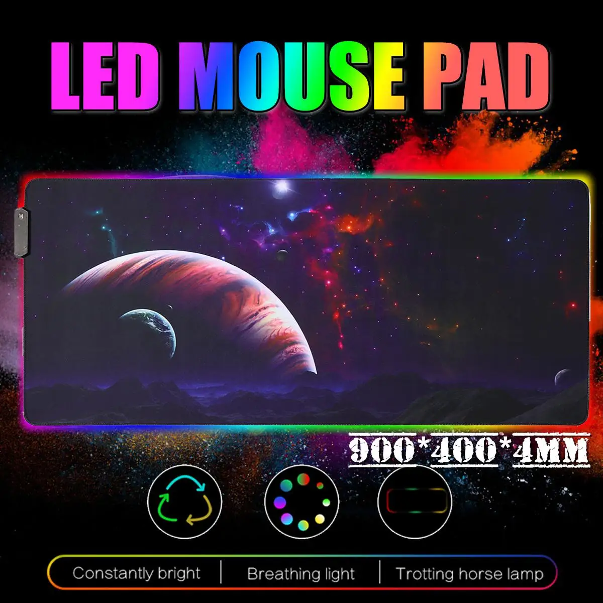 Игровой коврик для мыши RGB геймерский Большой светящийся светодиодный