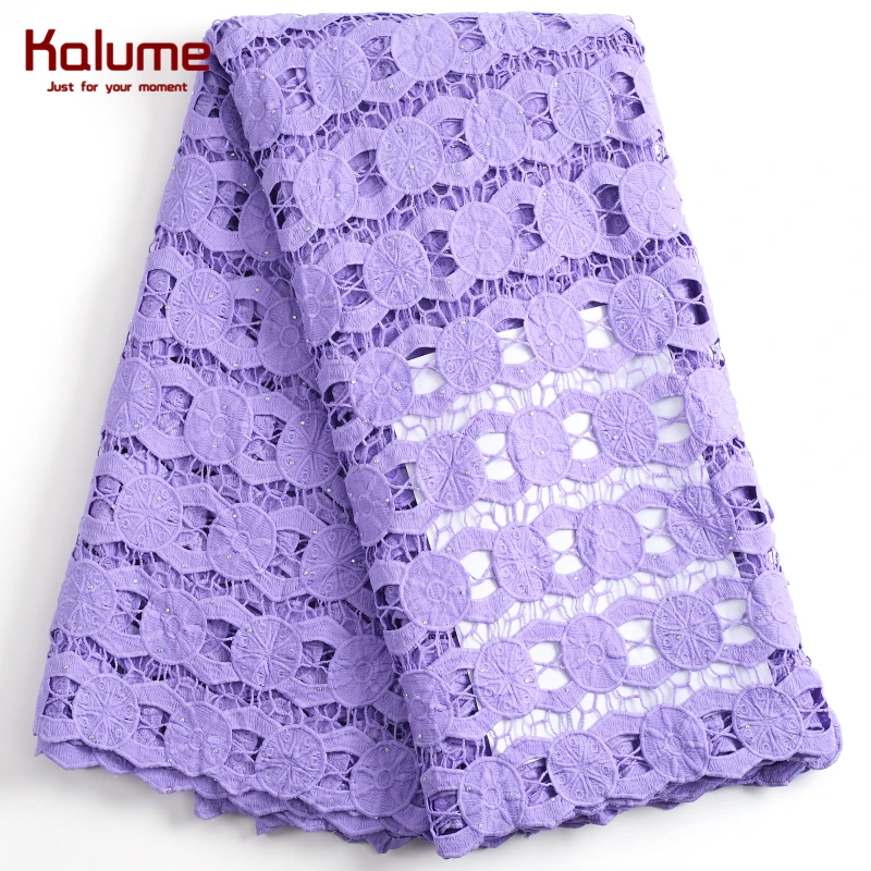

Kalume Hollow Out African Guipure Cord Lace Fabric High Quality Nigerian Water Soluble Cord Lace Fabric For Party Dress F2236