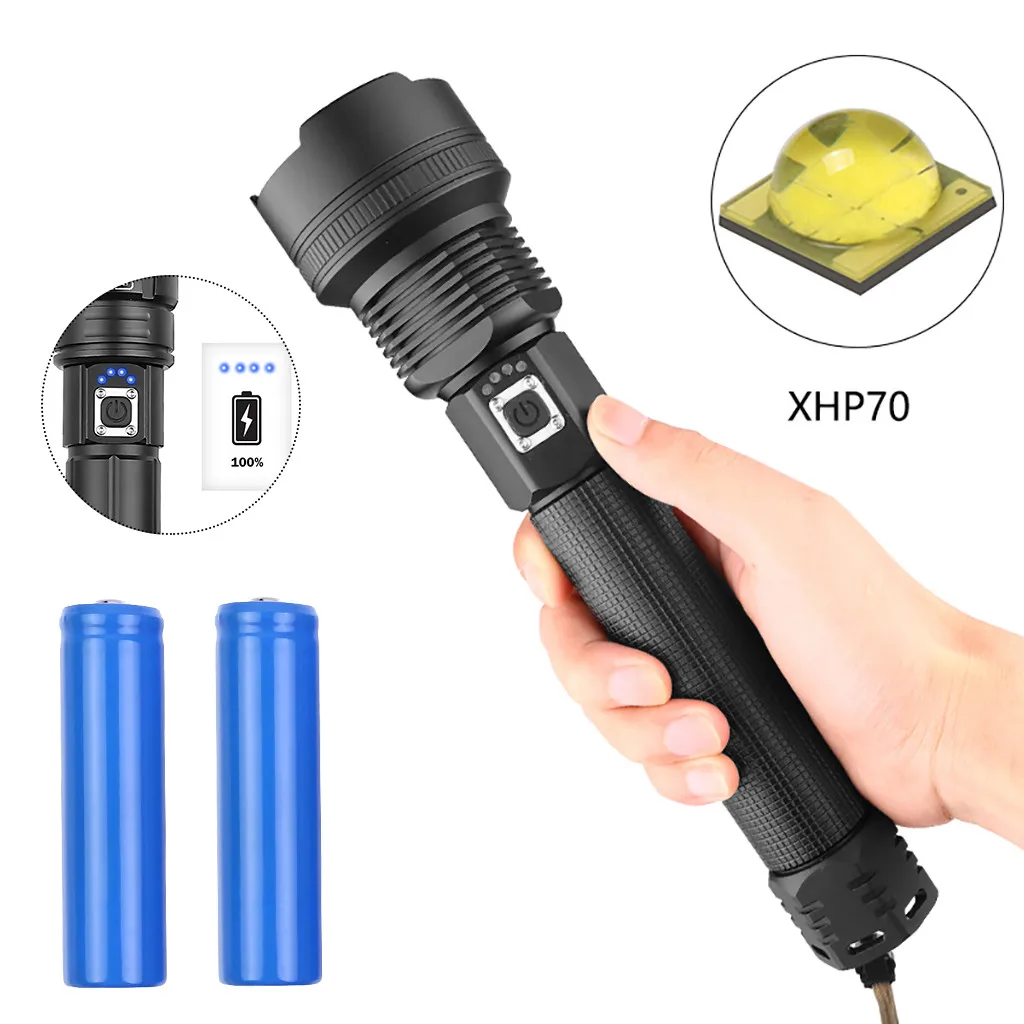As Show Алюминиевый сплав XHP90 мощный яркий светодиодный фонарик usb Зарядка мощность Ультраяркий фонарь дисплей 2500LM фонарик два аккумулятора - Цвет: As Show