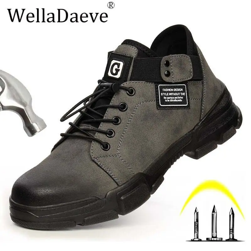 

Men's Steel Toe Work Safety Shoes Genuine Leather Breathable Protective Ankle Boots Anti-smashing Indestructible Shoes For Men