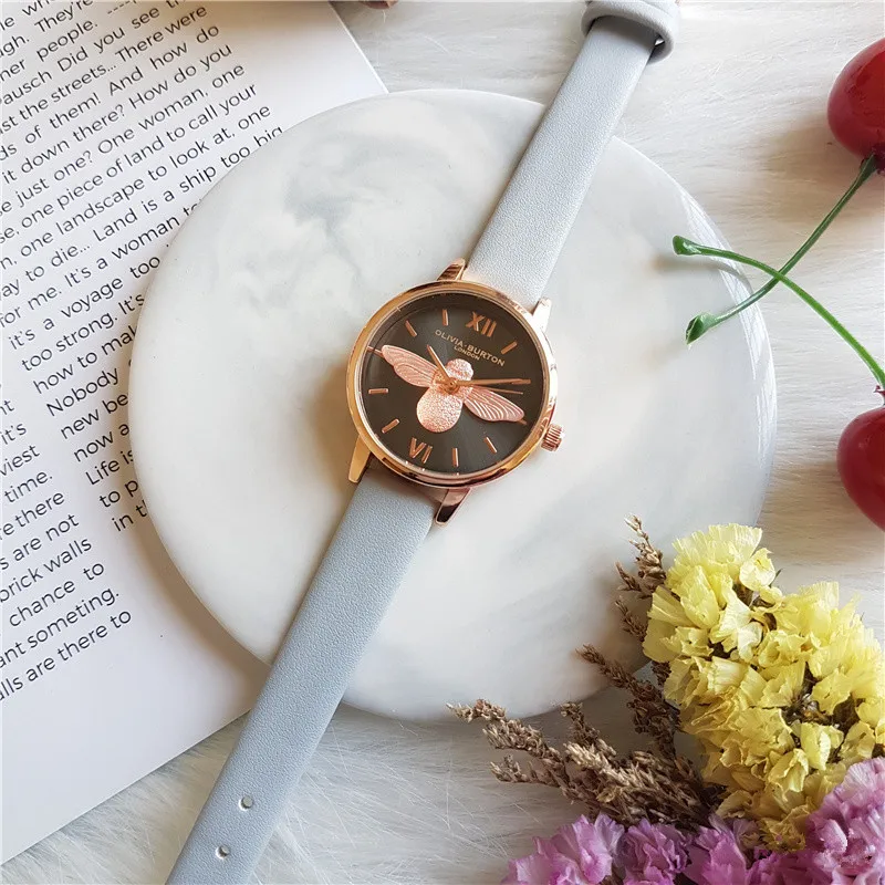 

Top Brand Luxury 2021 Designer Ladies Enchased 3D Bee Dial Rose Gold Girls Stainless Steel Bracelet Quartz Women Watches