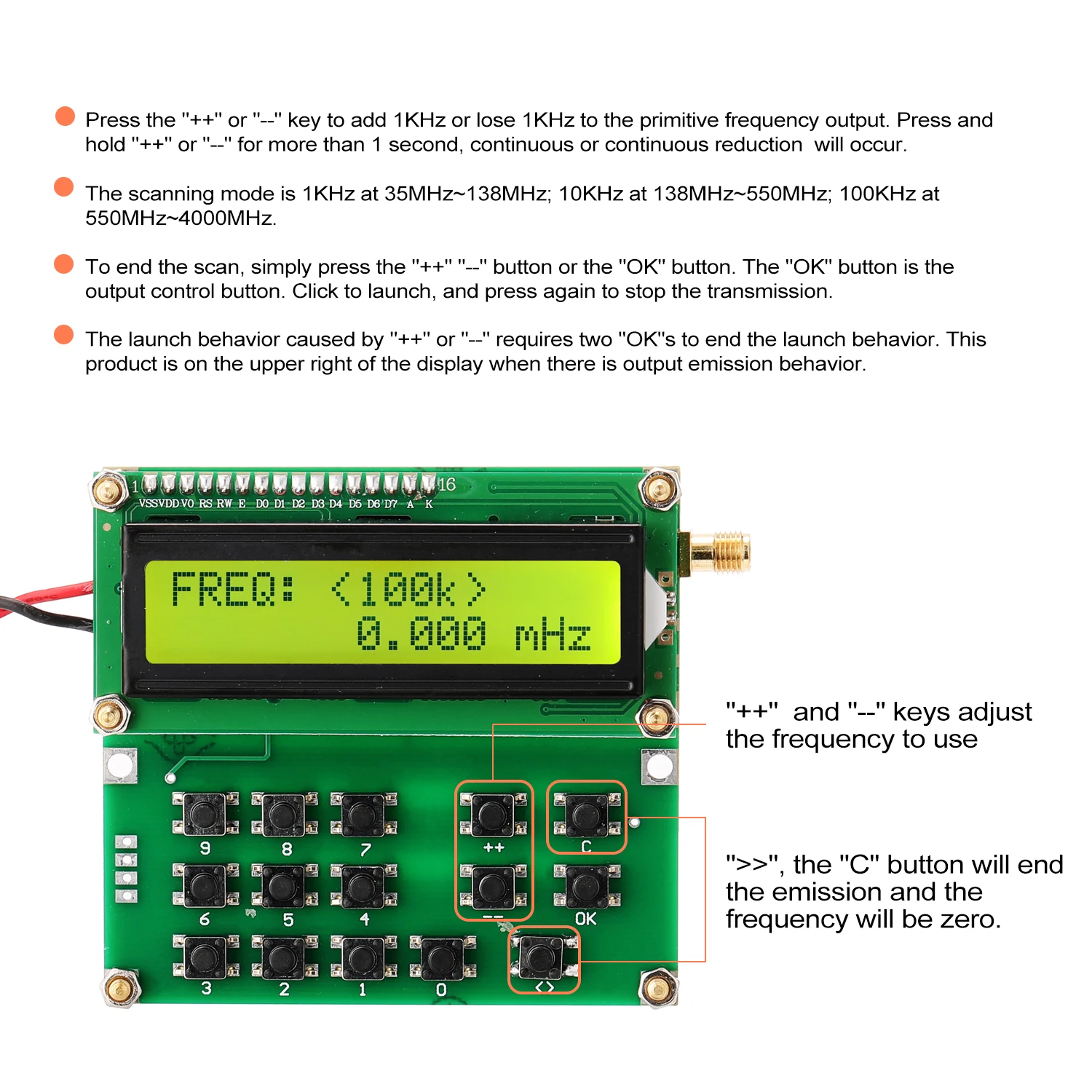 

ADF4351 Signal Source VFO Variable-Frequency Oscillator Signal Generator 35MHz to 4000MHz Digital LCD Display