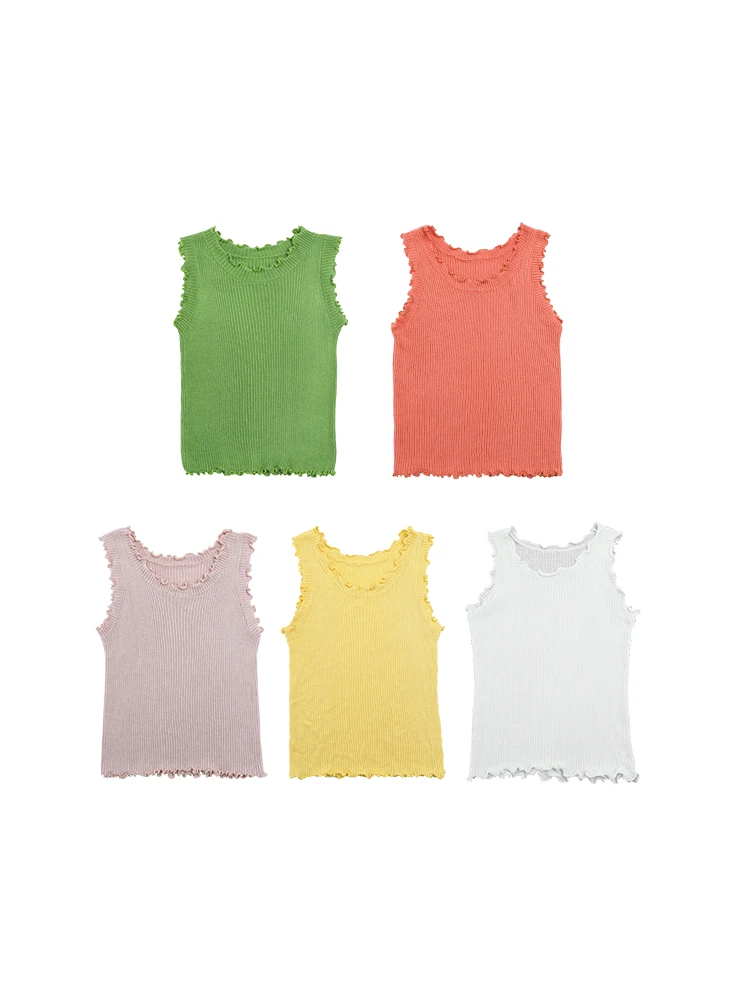 

Girl Summer New Solid Color Thin Sleeveless T Shirt Children Wave Side Fashion Refreshing Summer Top Tide