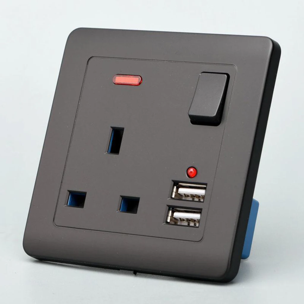 

Электрическая настенная розетка, штепсельная вилка Великобритании, 2 USB-порта, розетки, 13 а, Черная