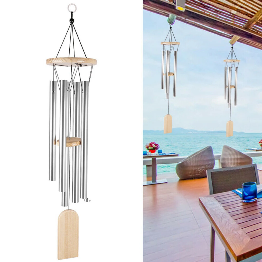 

Wind Chime Aluminum 6 Pipes Round Wind Bell Nylon Knitted Chime For Home Garden Decoration Traditional Classical Hanging