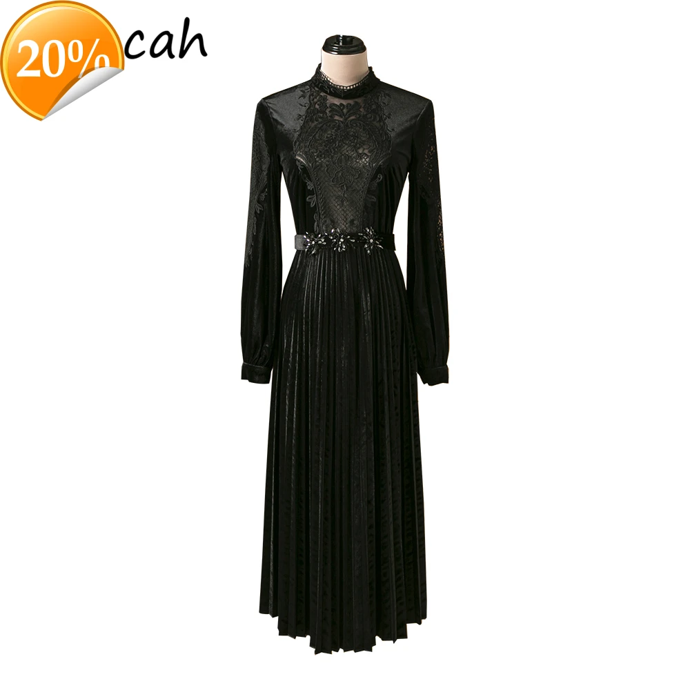 

Women Spring Fashion Runway Party Plissee Dress lantern cover Crystal top Elegant thin ladies Long dresses Vestidos