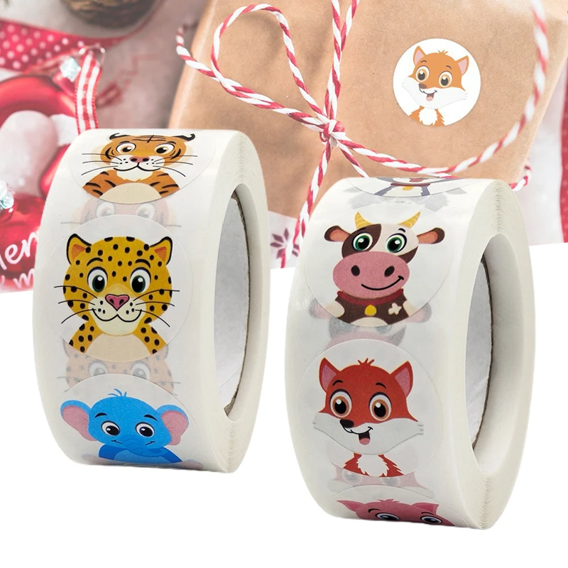 

Детский мультяшный стикер с животным рулоном, 500 шт., наклейки, Круглые, для учителя, стимулирующие мотивационные наклейки для учителя KI