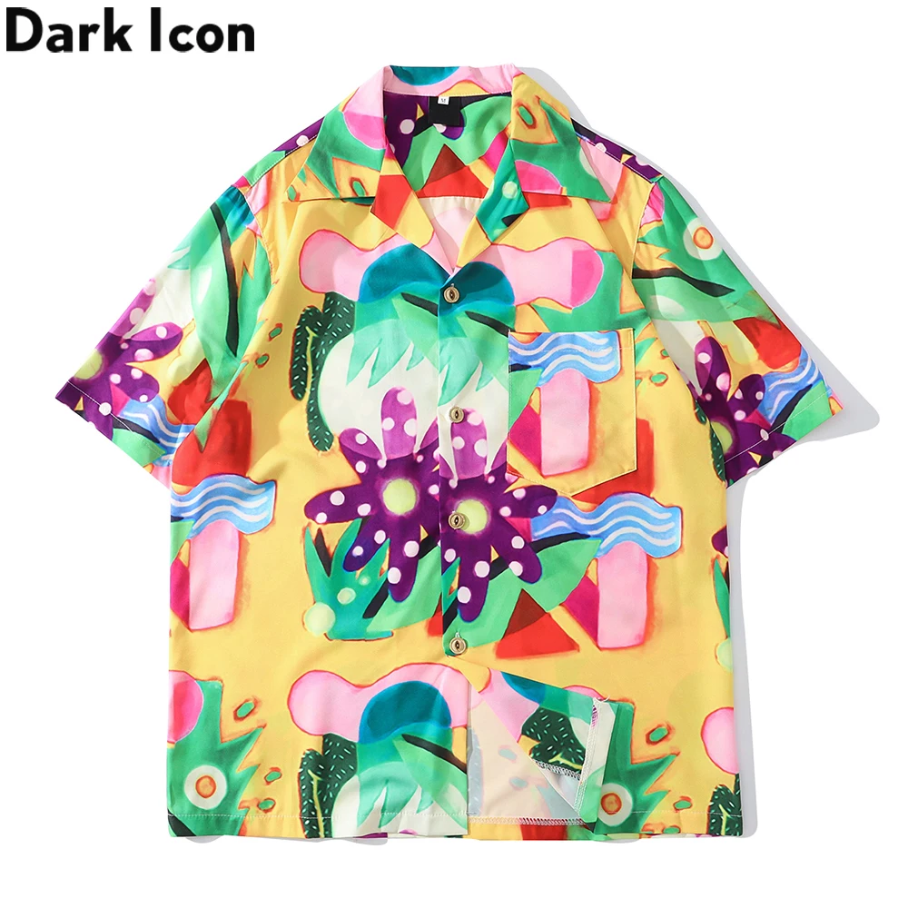 Гавайская уличная рубашка с передним карманом Мужская винтажная воротником в
