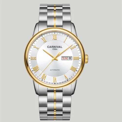 Gold white C8064 Швейцарские карнавальные механические часы, мужские роскошные брендовые автоматические часы MIYOTA, сапфировые водонепроницаемые часы, полностью стальные часы relogio - Цвет: Gold white C8064