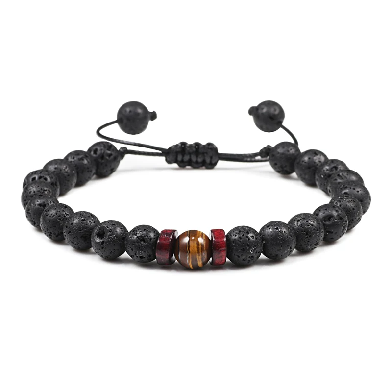 Регулируемый мужской плетеный браслет из натурального лавы с деревянными