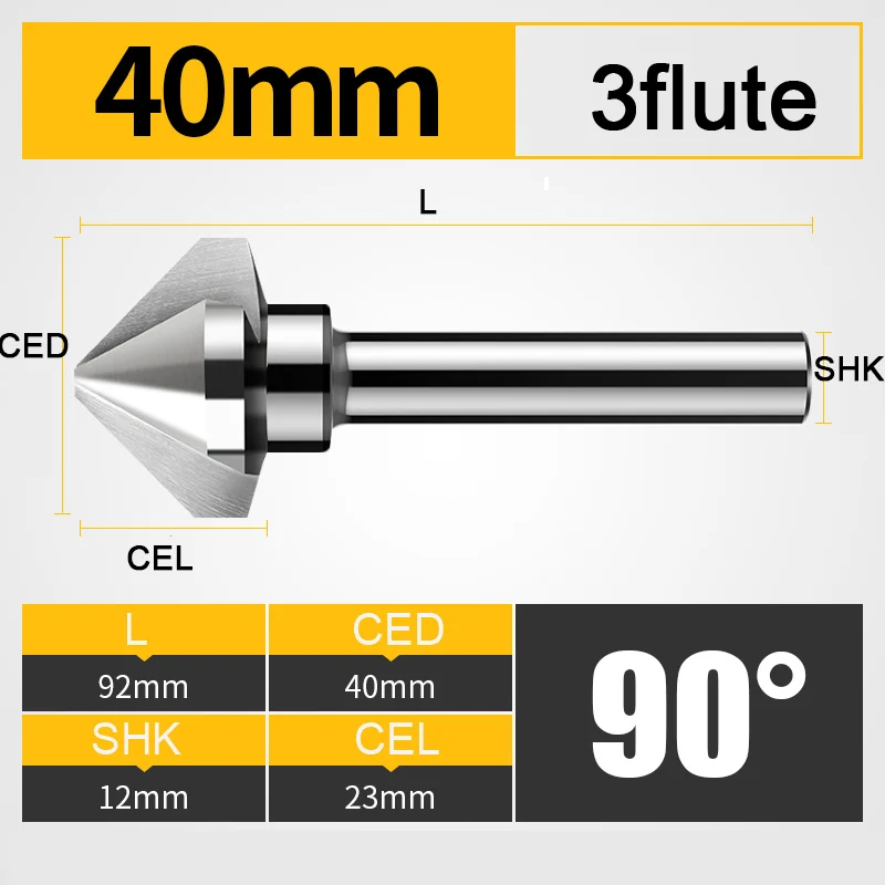 CED40-CEL23 BUY4GET5 UCHEER 3 Флейта 90 градусов HSS Зенковка фаски слишком Дерево Сталь фаска резак Электроинструмент 4,5 до 50 мм - Длина режущей кромки: CED40-CEL23