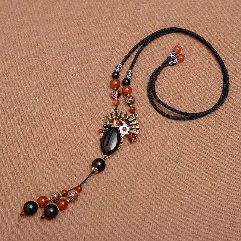 

National Style Agate Alloy Autumn And Winter Sweater Chain Vintage Clothing Accessories Pendant Long Necklace XL005-71