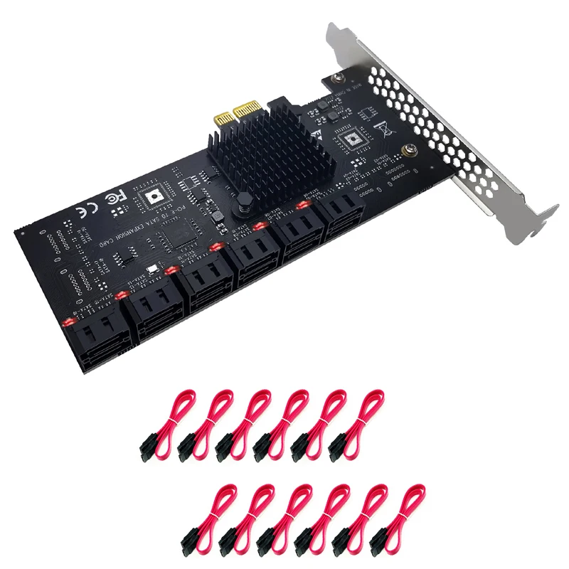PCIe SATA карта контроллера 12 портов с кабелем PCI Express X1 SATA3 6 Гбит/с PCI-E переходник для