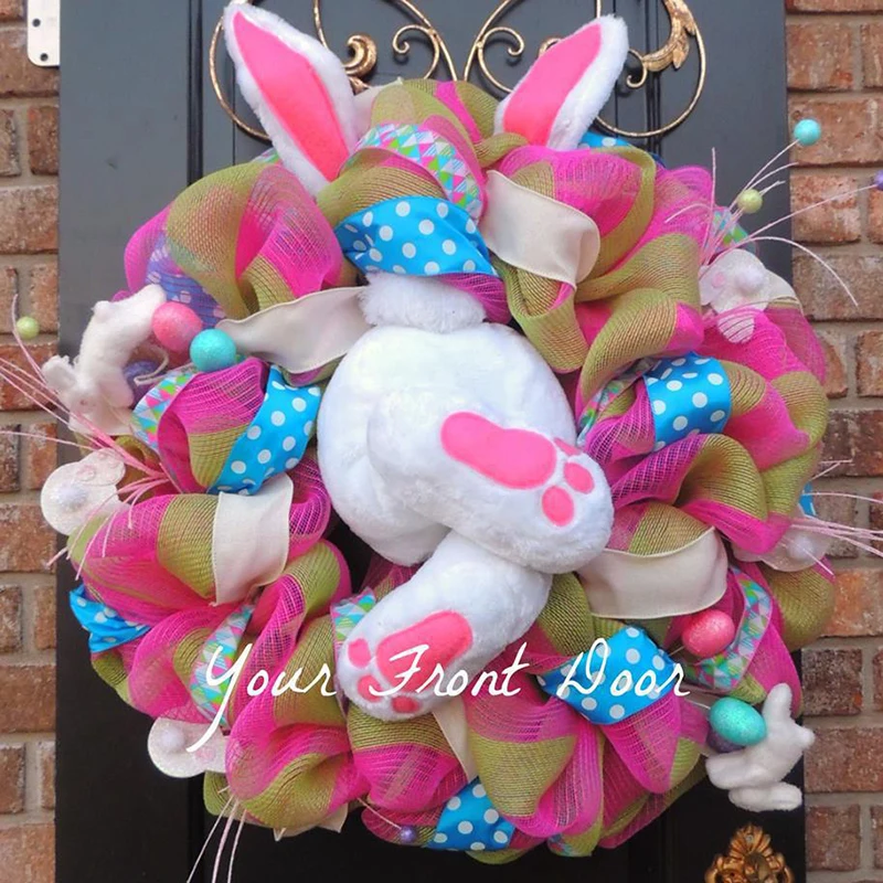 

Easter Garland Door Decor Rabbit Bunny Rattan Garland Decorations Festival Supplies Wreath Easter Day Store Home Layout Props