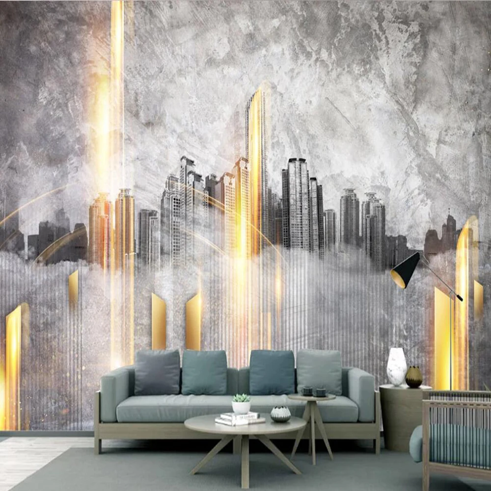 Milofi custom 3D wallpaper mural hand painted golden glitter city building retro background wall decoration mural wallpaper