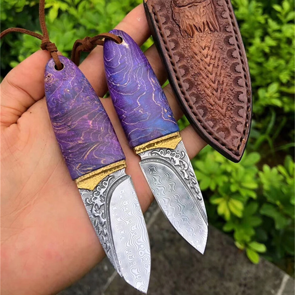 

MASALONG Imported Damascus Olive Fixed Blade Straight Knife Outdoor Camping Pocket Knives Kni175