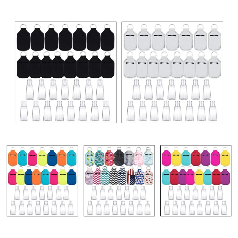 

15Sets Reusable 30ml Empty Sanitizer Hand Soap Perfume Container Holder with Keychain Carriers Refillable Travel Bottle W0YA