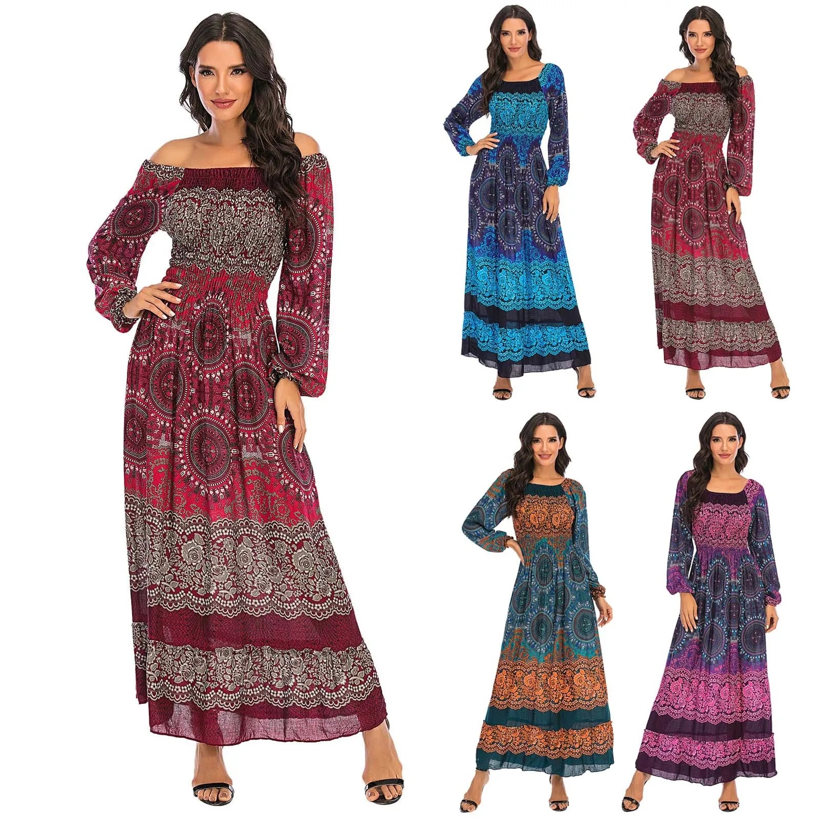 Винтажный шик Vestidos женские Цветочный принт с длинным рукавом пляжные Стиль