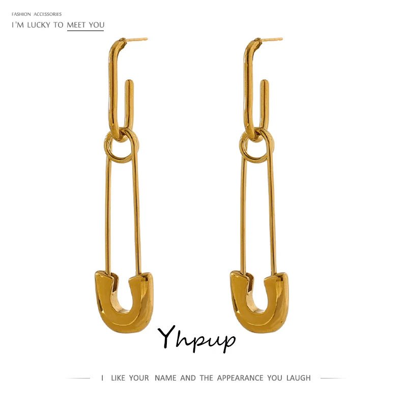 

Yhpup Stylish Pin Stainless Steel Waterproof Drop Dangle Earrings Chic Geometric Metal Gold Color 2021 18 K Earrings Jewelry