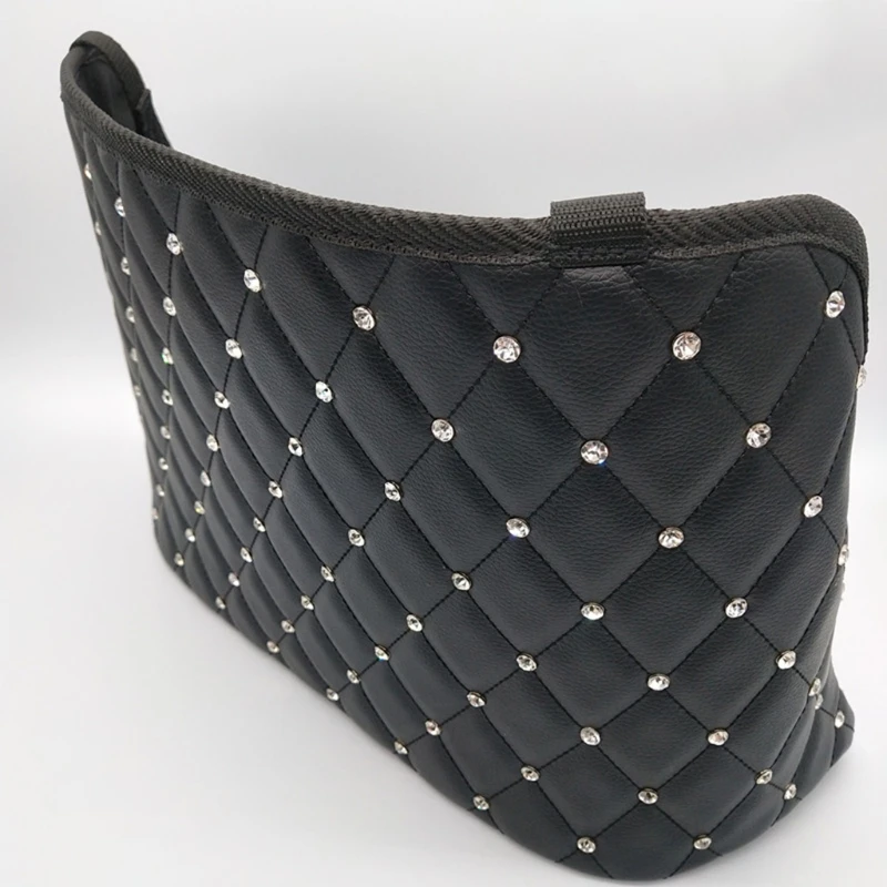 

P82B Car Net Pocket Handbag Holder Diamond PU Leather Hanging Storage Bag for storage Car Items