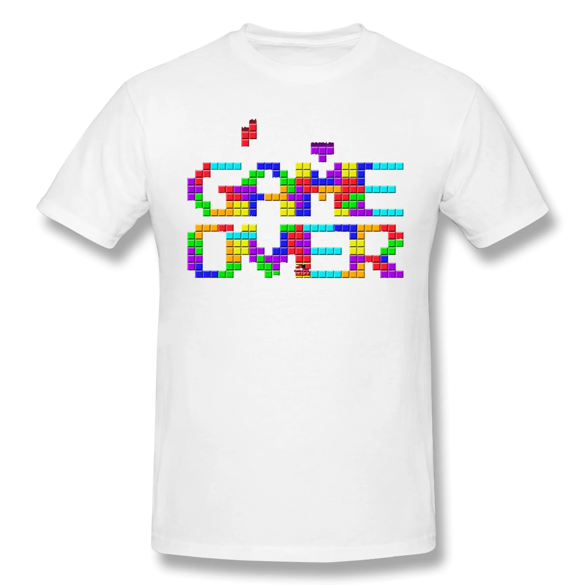 Футболка Game Over белая футболка с принтом Тетрис летние большие футболки|Мужские