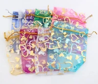 100pcs 9colors open heart organza bags jewelry gift pouches candy bag gb041 9x12cm