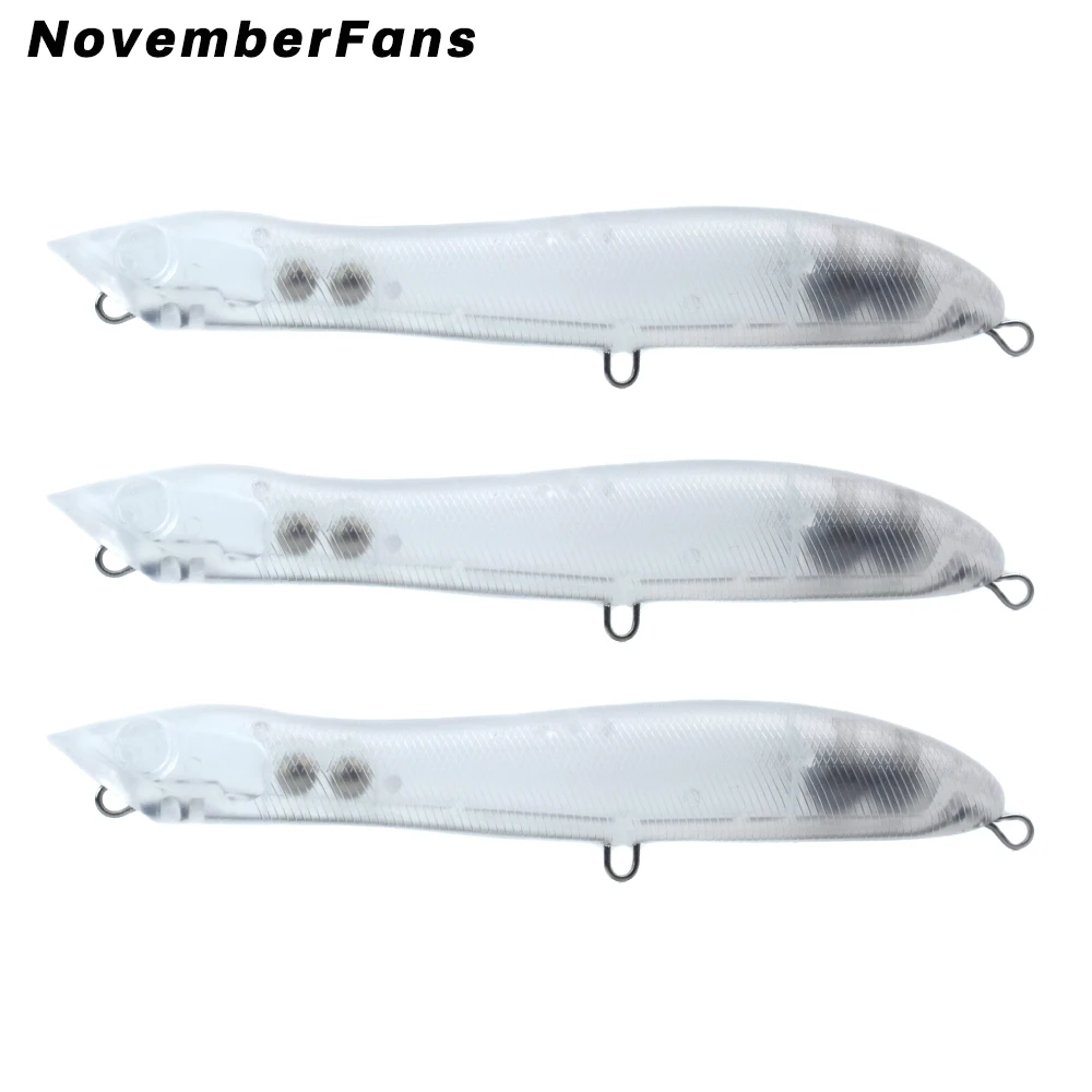 NovemberFans-señuelo de pesca en blanco, 10 unids/lote, Wobbler, Topwater, Popper sin pintar, cebo de fundición larga, sonajero, lápiz para lubina