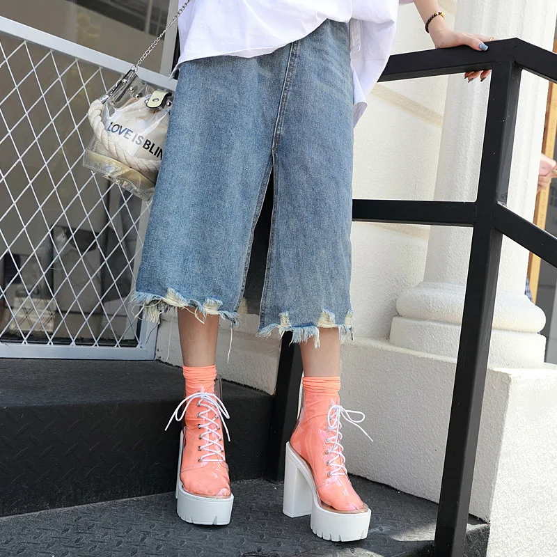 LTARTA Подиум полный прозрачный белого цвета на толстой подошве водонепроницаемые