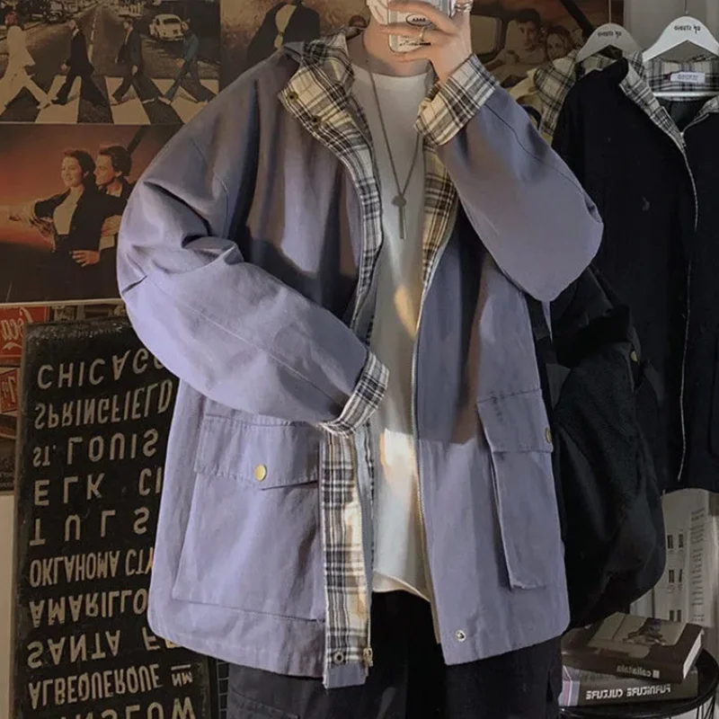 

Куртка Женская Базовая с капюшоном, клетчатый пиджак в стиле пэчворк, пальто-карго в стиле бойфренд, уличная одежда в стиле Харадзюку, осень