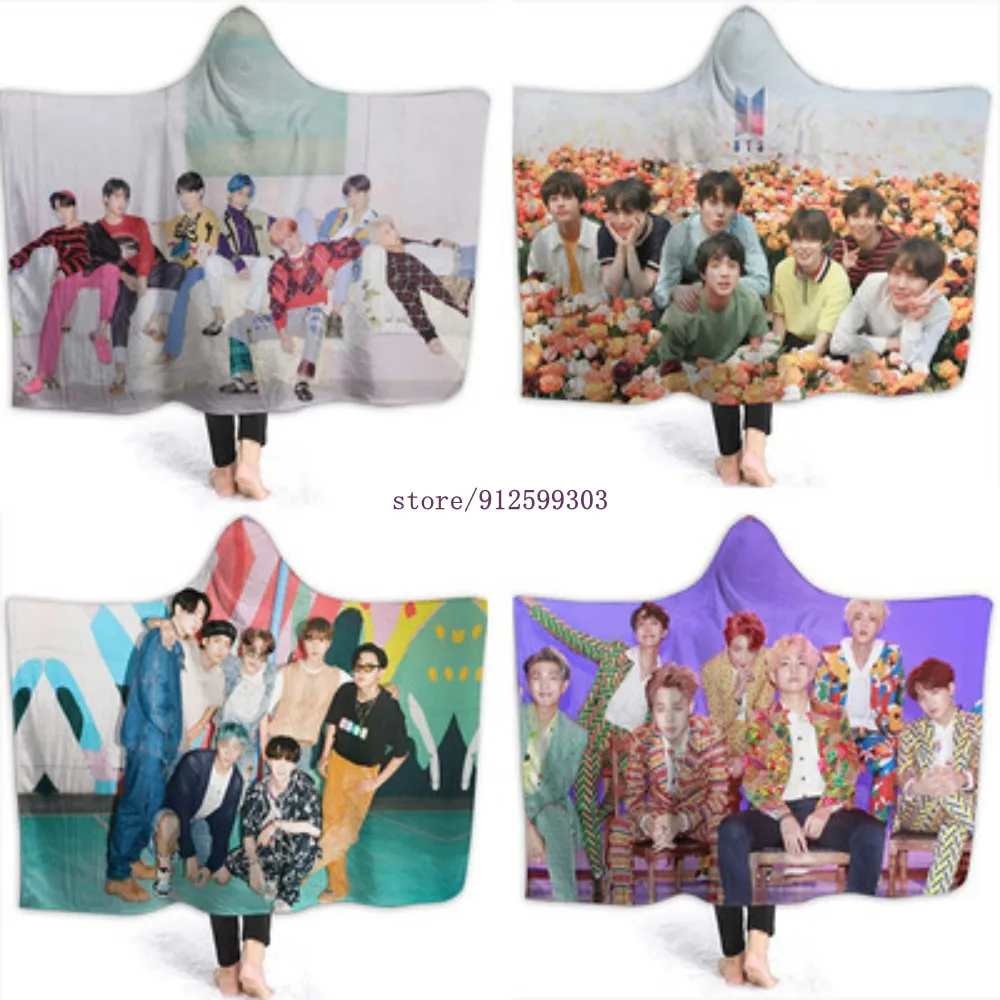 

Korea Kpop Boys Hooded Blanket Flannel Hat Blanket Soft and Comfortable Wearable Gift Living Room/Bedroom/Office Warm Wearing