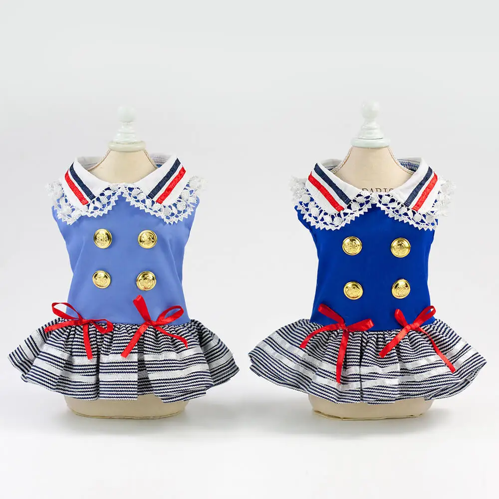 

2021 New Cotton Material All Season High Quality Pet Sweater Dresses Dog Apparel Puppy Sailor Suit Clothes