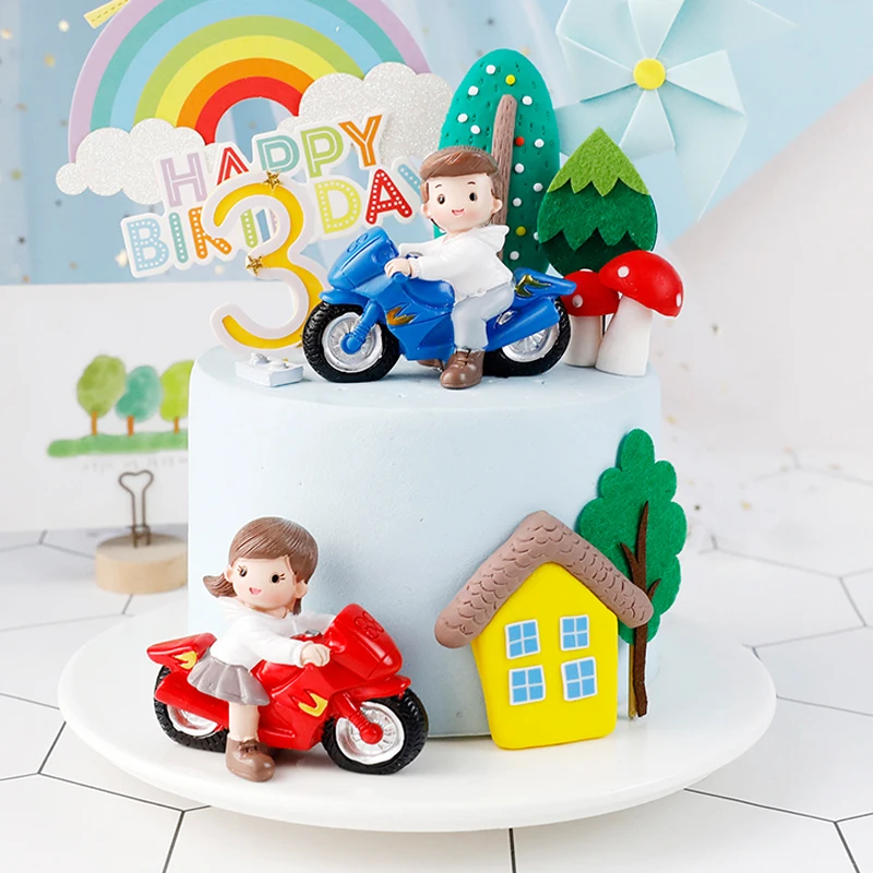 Мотоцикл для мальчиков и девочек украшения торта дня рождения радуга гриб дерево