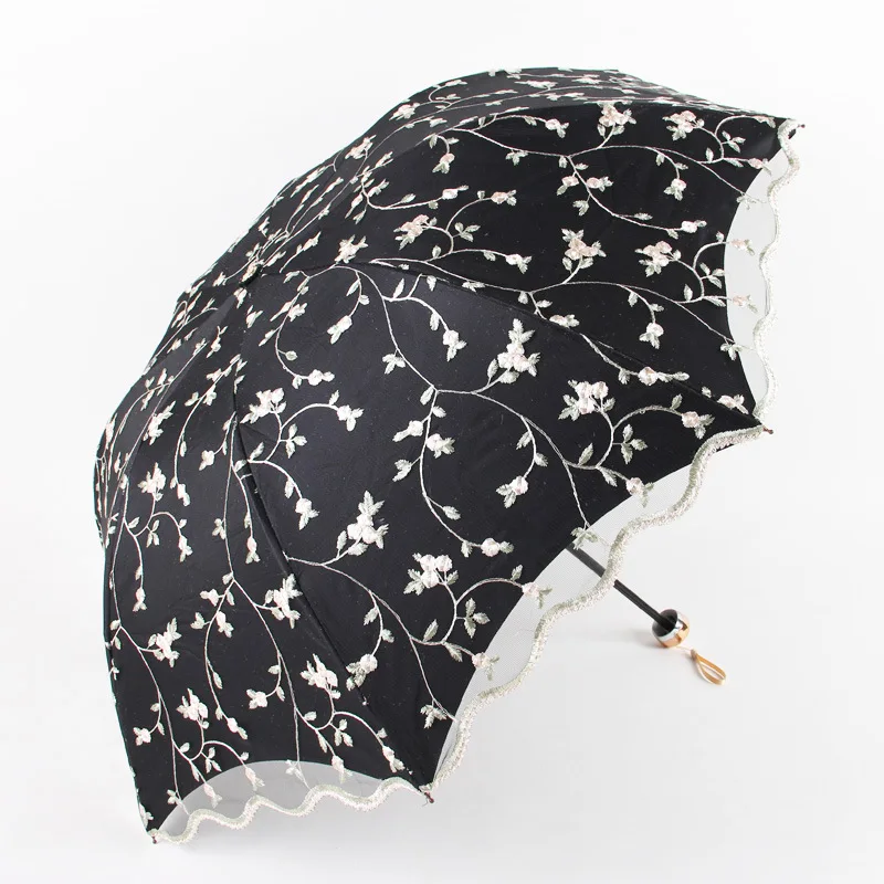 

Double Layer Lace Flower Princess Umbrella 3 Fold Lady Women Windproof Sunny Rainy Sun Parasol Female Sunshade Umbrellas Travel