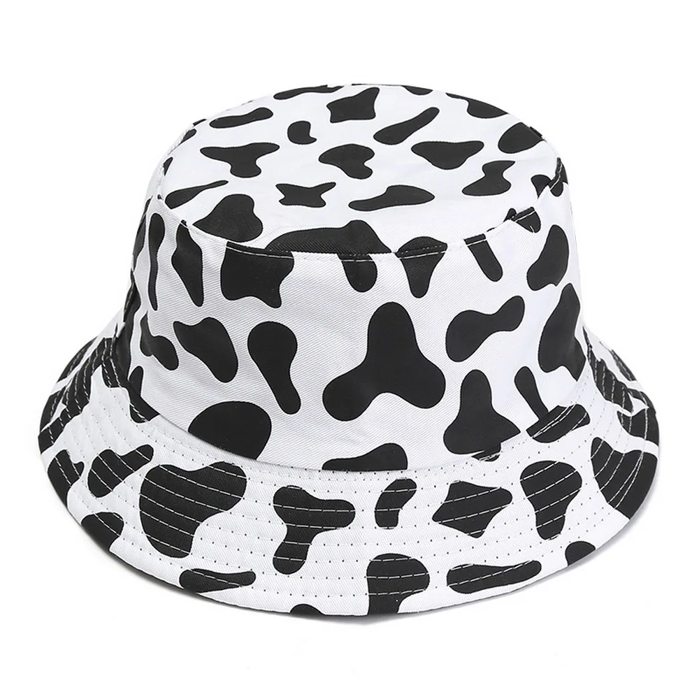 

Унисекс Панама Шляпы Панамы шапки для женщин и мужчин Двусторонняя одежда Корова печать шаблон рыбак шляпа хлопок Мягкий
