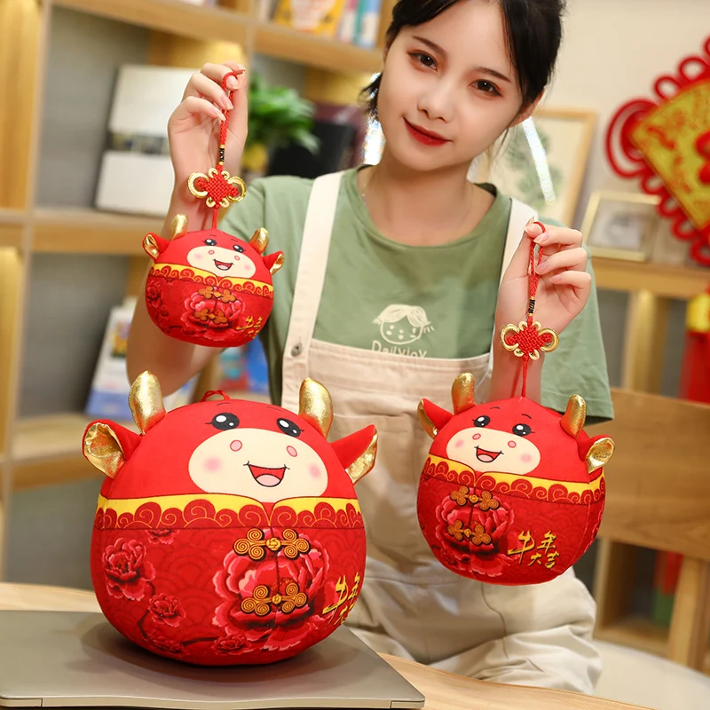 

15-25cm 2020 Year Chinese Zodiac Ox Cattle Plush Toys Cute Fat Red Milk Cow Mascot Pendant Plush Doll Stuffed Gift For Kids