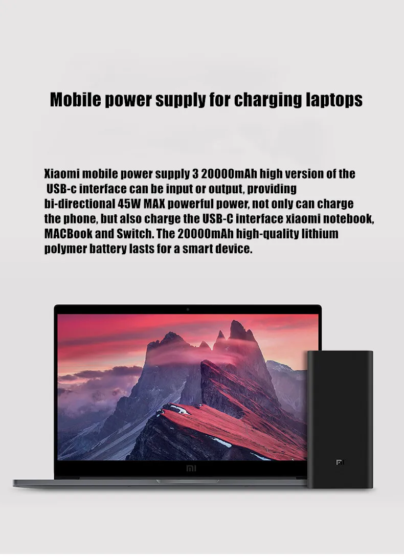 xiaomi mobile power 3 высокая версия 20000mAh power bank QC3.0 портативное зарядное устройство 2 батарея для usb-порта внешний mi power Bank