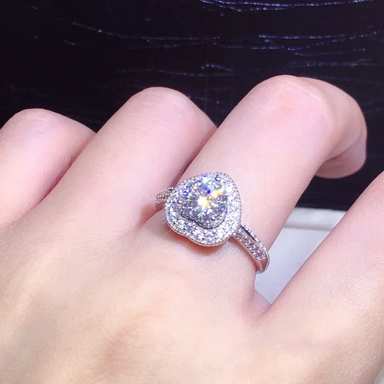 

Fine Jewelry Heart Shaped Diamond Rings for Women Adjustable Sterling Silver 925 Ring Engagement Wedding Gemstone Birthday Gift